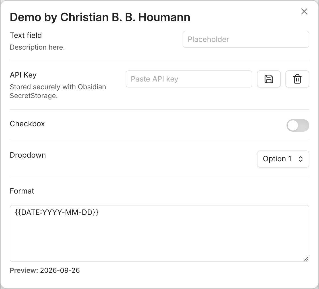 Settings menu for the script